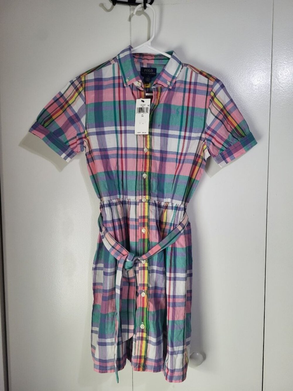 Polo Ralph Lauren Girls Plaid Madras Button Down Dress 14 Multicolor Preppy